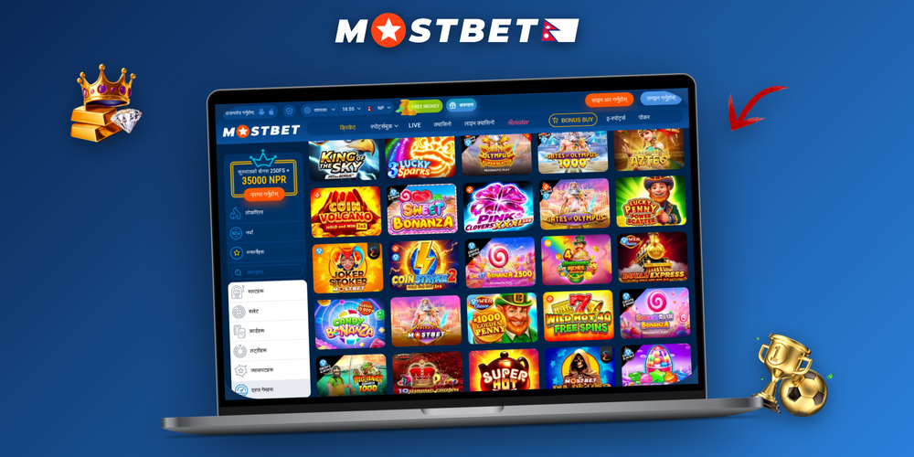 Mostbet online casino displayed on laptop and phone with roulette and slot tiles
