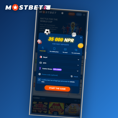 Mostbet account phone registration tile with SMS code bubble for Nepal mobile users