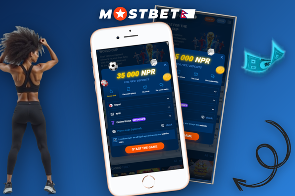 Mostbet registration bonus sign-up form with four login options for Nepal players